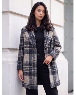 Roman Petite Boucle Check Coat - Blue