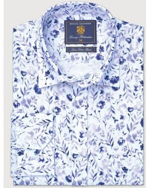 Brook Taverner Floral Watercolour Cotton Shirt - Blue