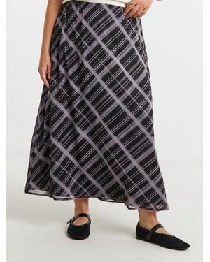 Simply Be Mono Check Chiffon Midaxi Skirt - Brown