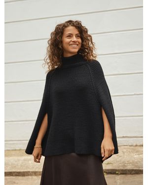 Next Roll Neck Ribbed Knitted Poncho - Black