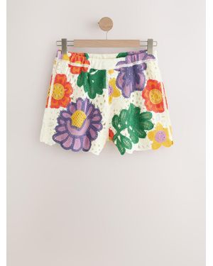Next Crochet Co-Ord Cotton Rich Shorts - Gray