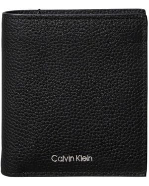 Calvin Klein Leather Rfid Foil Logo Trifold Wallet - Black