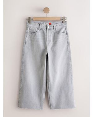 Next Raw Hem Wide Leg Cropped Jeans - Gray