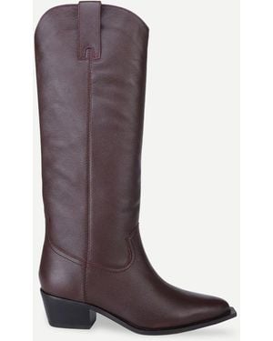 OFF THE HOOK Skye Leather Western Knee High Boots With Cuban Heels - Purple