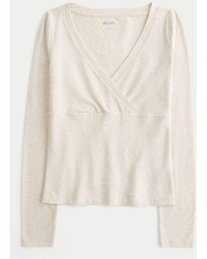 Hollister Long Sleeve Wrap Top - Natural