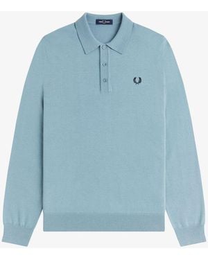 Fred Perry Classic Long Sleeve Knitted Shirt - Blue