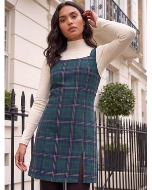 Roman Check Print Pinafore Dress - Gray