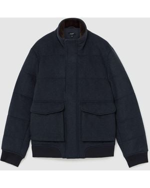 Reiss Wool-Blend Faux Fur-Collar Quilted Jacket - Blue