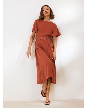 Friends Like These Petite Belted Flutter Sleeve Midi Dress - Multicolor