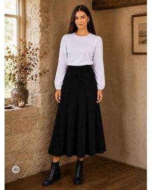 Yumi' Knitted Midi Skirt With Pockets - Brown
