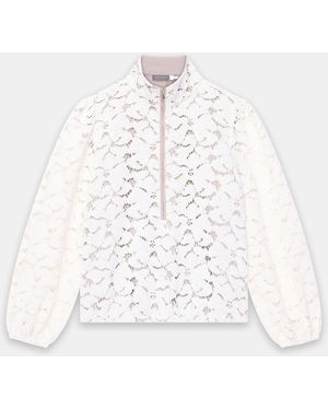 Mint Velvet Lace Zip Detail Bomber Blouse - White