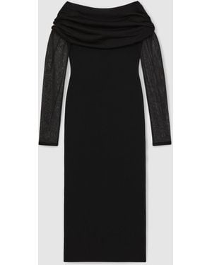 Reiss Sheer-Sleeve Knit Midi Dress - Black