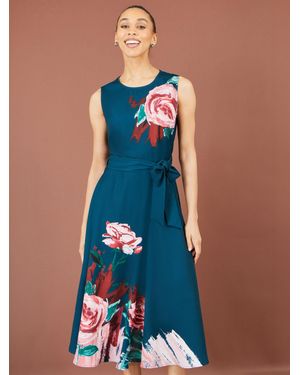 Yumi' Abstract Floral Skater Midi Dress - Blue