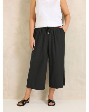 Evans Linen Blend Cropped Pants - Black