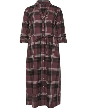 M Com Check Shirt Dress - Brown