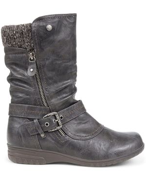 Pavers Knitted Cuff Buckle Slouch Mid-Calf Boots - Gray