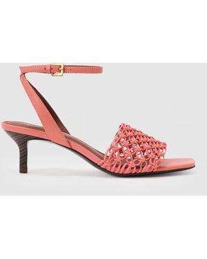 Reiss Stephanie Woven Ankle-Strap Kitten Heel Sandals - Pink