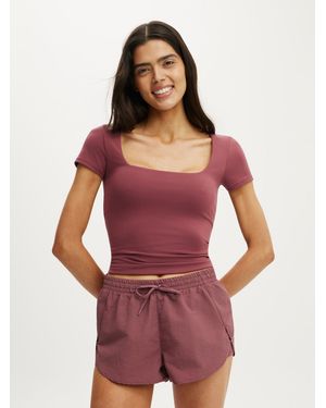 Cotton On Cherry Ultra Soft Square Neck Fitted T-Shirt - Red