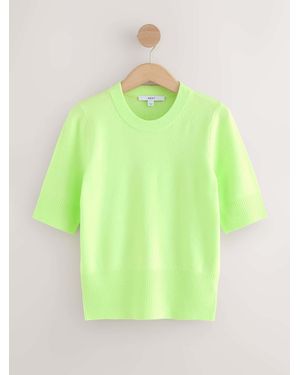 Next Fluro Supersoft Short Sleeve Knitted Top - Green