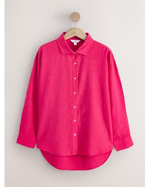 Next Linen Blend Long Sleeve Shirt - Pink