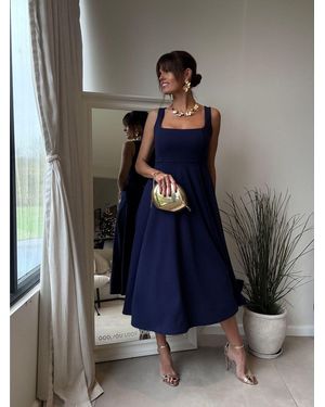Style Cheat Square Neck Fit And Flare Dress - Gray