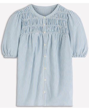 Boden Mya Short Sleeve Smocked Shirt - Blue