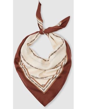 Reiss Tan Lydia Silk Chain-Print Square Scarf - Brown