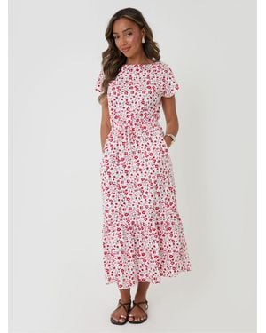 Threadbare Drawstring Waist Boat Neck 100% Cotton Jersey Maxi Dress - Pink