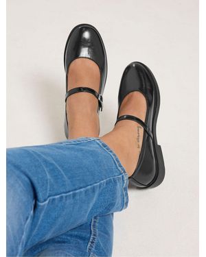 Yours Curve Extra Wide Fit Buckle Detail Mary Jane Shoes - Blue