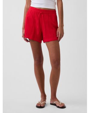 Gap Relaxte Shorts Aus Baumwollgaze Mit Mittelhohem Bund 4 Zoll - Rot