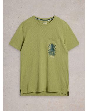 White Stuff Octopus Graphic 100% Cotton T-Shirtgroß - Blau