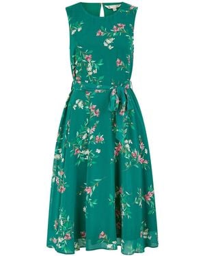 Yumi' Daisy Print Skater Dress - Green