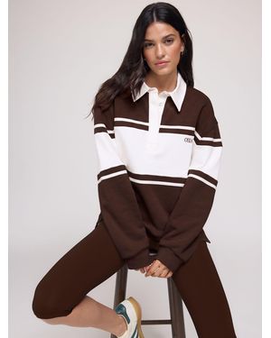 OSIA Chocolate Long Sleeve Rugby Polo Top - Brown