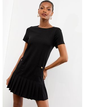 Lipsy Military Button Pleated Mini Shift Dress - Black