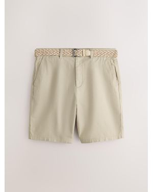 Next Belted Cotton Linen Blend 7 Inch Shorts - Natural