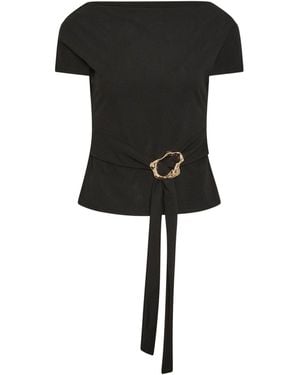 PixieGirl Petite Pixiegirl Petite Slash Neck Buckle Belt Top - Black