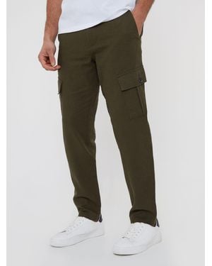 Threadbare Linen Blend Cargo Trousers - Green