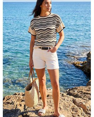 Roman Stripe Wave Frill Knit Top - Grey