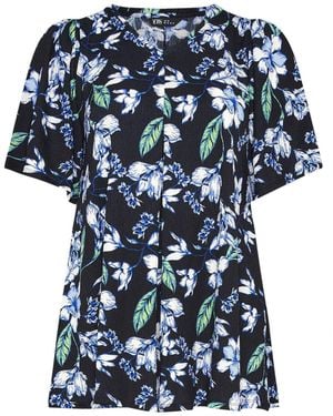 Yours Curve Yours Curve Floral Pleated Front Top - Blue