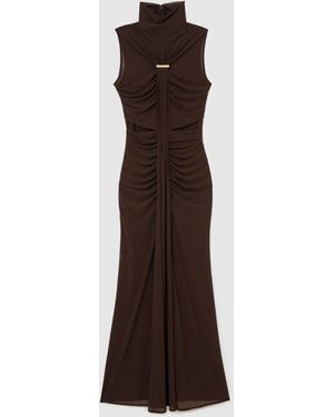Reiss Colette - Chocolate Brown Petite Ruched Sleeveless Maxi Dress, Us 8 - Multicolor
