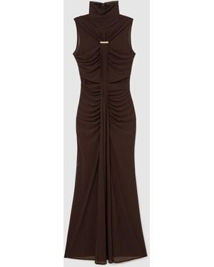 Reiss Colette - Chocolate Brown Ruched Sleeveless Maxi Dress, Us 12 - Multicolor