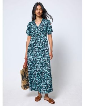 Scamp & Dude Sommer-Maxikleid „Jaguar" Mit Bindeband Vorne - Blau