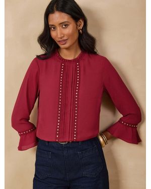 Love & Roses Heart Hardware Detail Flute Sleeve Blouse - Red