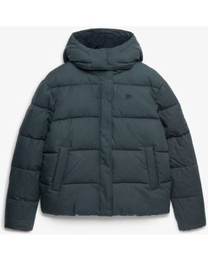 Superdry Premium Hooded Check Puffer Jacket - Blue