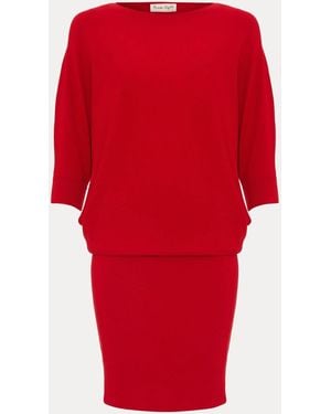 Phase Eight Bright Becca Batwing Knitted Dress - Red