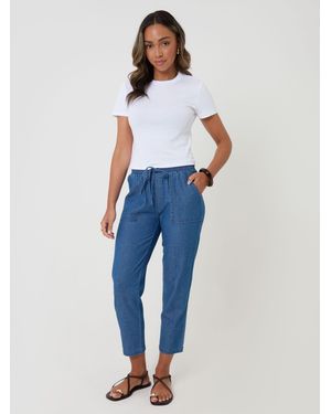 Threadbare Mid Wash Drawstring Waist Tapered Leg Pants - Blue