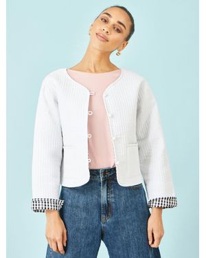 Yumi' Cropped Reversible Cotton Quilted Jacket - White