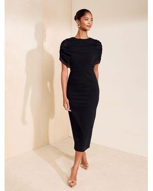 Friends Like These Petite Draped Overlay Chiffon Cape Midi Dress - Natural