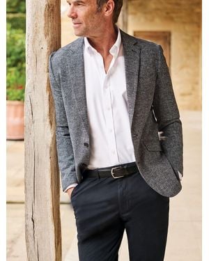 Brook Taverner Tailored Fit Textured Cotton Linen Jacket - Gray