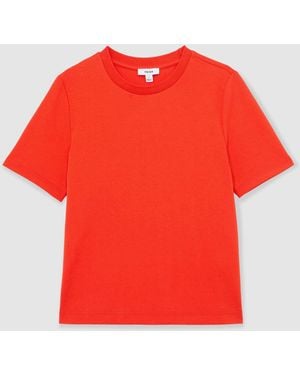 Reiss Josie - Coral Red Stretch-cotton Ribbed-neck T-shirt, Xs (us 2)